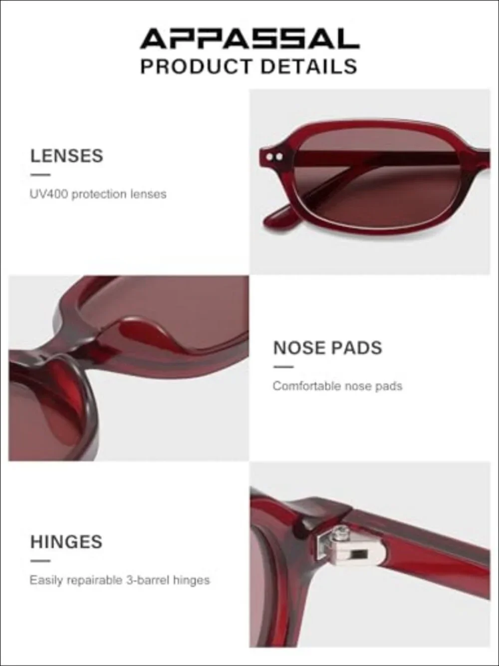 Retro Rectangle Polarized Sunglasses UV400 Adjustable Fit Travel Driving
